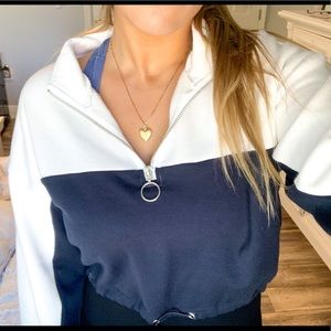 cropped drawstring color block pullover